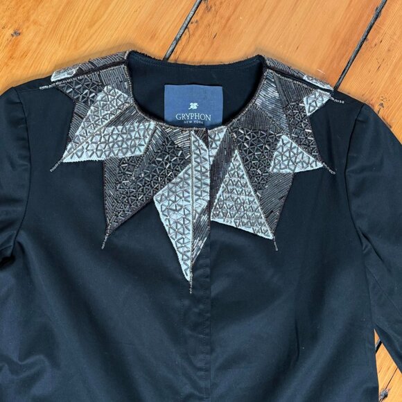 Gossip Girl Serena Gryphon Black Trench Coat with beaded Accents XS/S - Picture 7 of 16